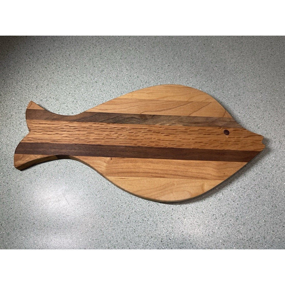 Fish Butcher Block Cutting Board Wooden Carved‎ Handmade Unique Nautical